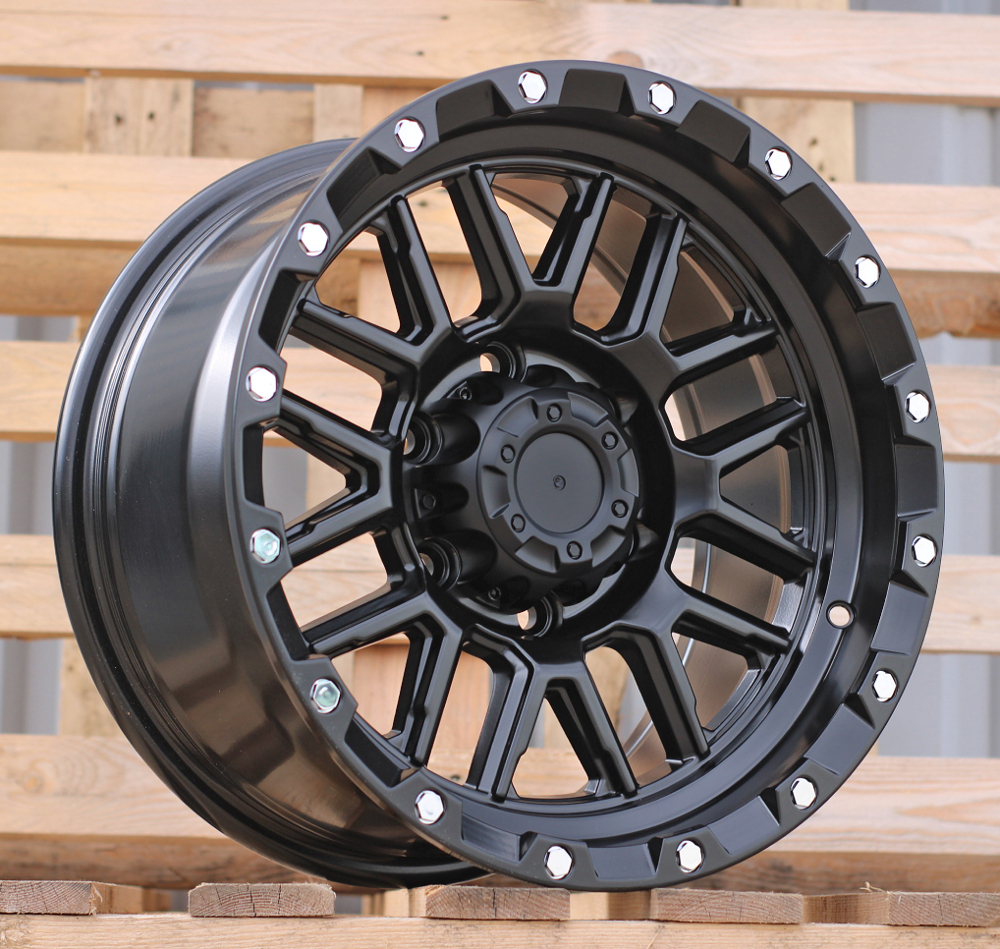 R16x8  6X139.7  ET  0  110.1  JT148  Black Polished (MB)  For 4X4  (K3)  (Silver Rivets)