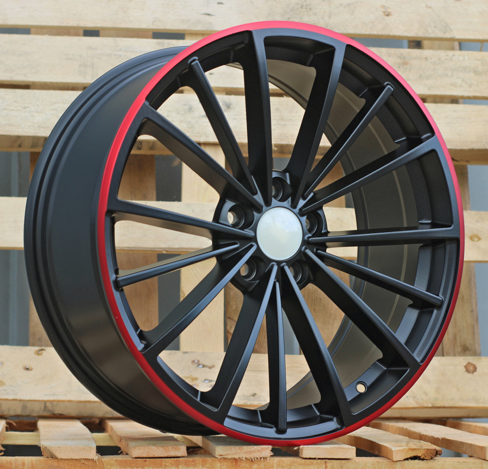 R18x7.5  5X112  ET  51  57.1  B5937  Black Half Matt+Red Lip (BLHMRL)  For VW  (P+Z7)