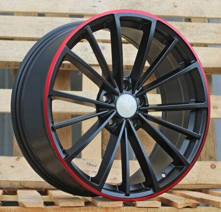 R17x7.5 5X112 ET 51 57.1 B5937 Black Half Matt+Red Lip (BLHMRL) For VW (R)
