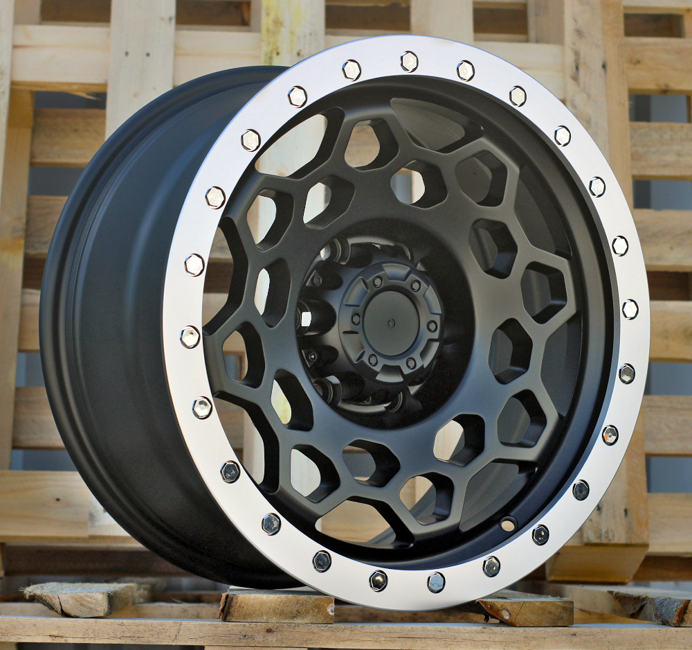 R17x8.5  6X139.7  ET  0  110.1  JT240  Black Matt+Polished Lip (BMPL)  For 4X4  (K3)  (MB+MACHINE LIP)
