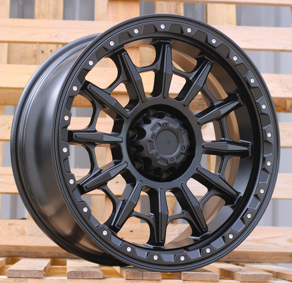 R20x9  6X139.7  ET  0  110.1  JT200  Black Polished (MB)  For 4X4  (K3)  (Silver Rivets)