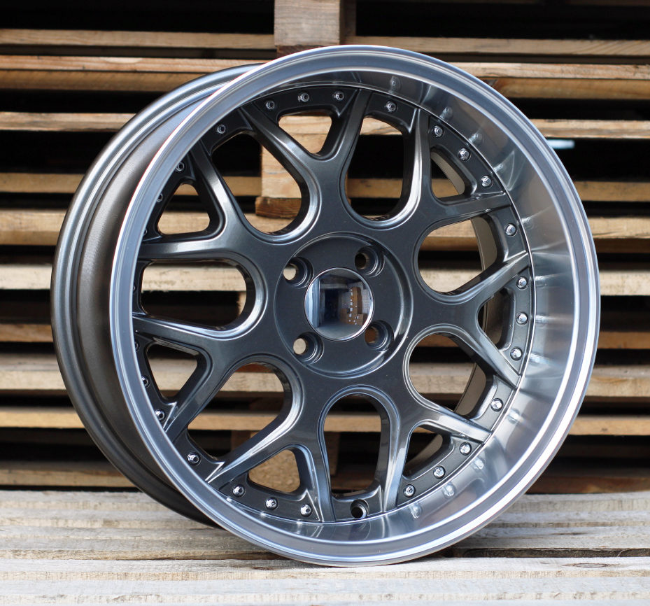 R16x7  4X100  ET  30  60.1  FR762  Gun Metal+Polished Lip (GMPL)  For SMART  (R)  ((AKC 65 Eur)BRABUS Style)