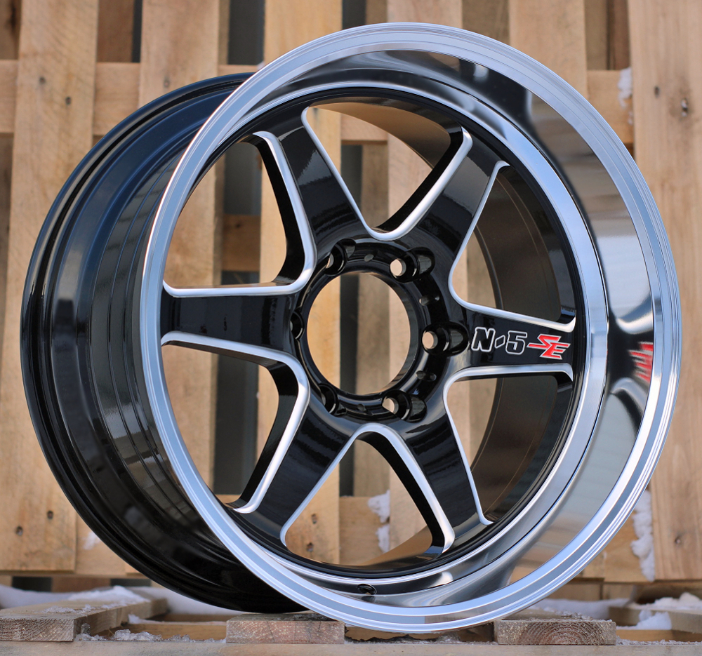 R18x10.5  6X139.7  ET  12  106.1  D1668  Black+Polished Lip+Red Milling (BLPLRM)  For RACIN  (K3)  (Milling)